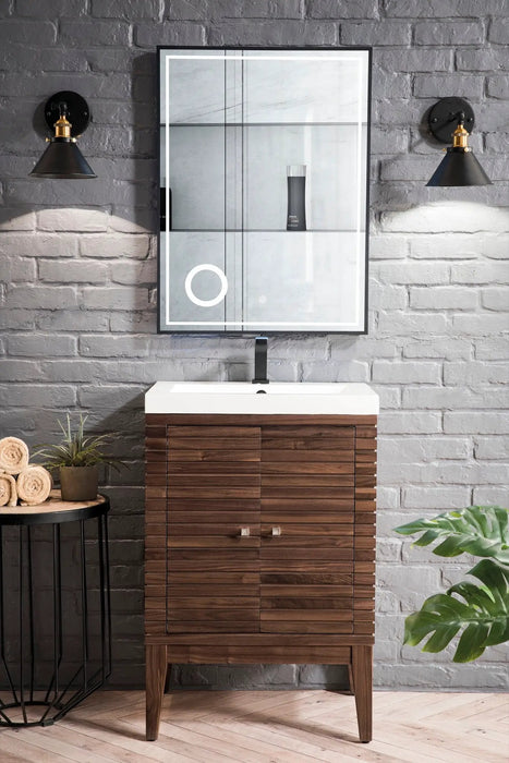 James Martin Linden 24" Dual Mount Single Bathroom Vanity, Mid-Century Walnut