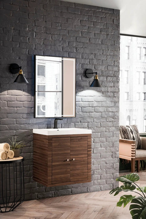James Martin Linden 24" Dual Mount Single Bathroom Vanity, Mid-Century Walnut