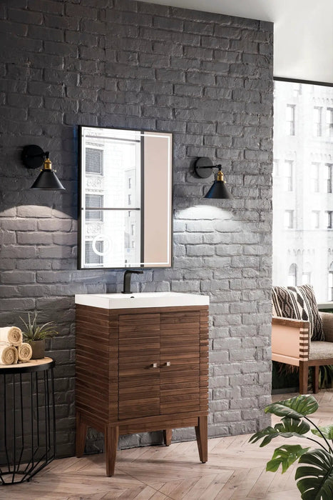 James Martin Linden 24" Dual Mount Single Bathroom Vanity, Mid-Century Walnut