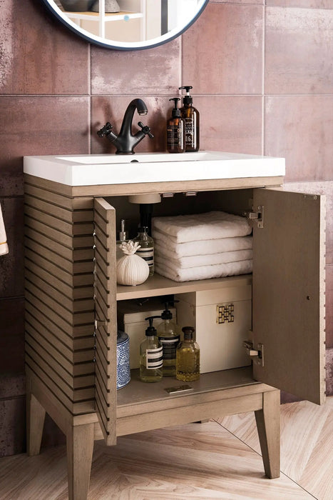 James Martin Linden 24" Dual Mount Single Bathroom Vanity, Whitewashed Walnut