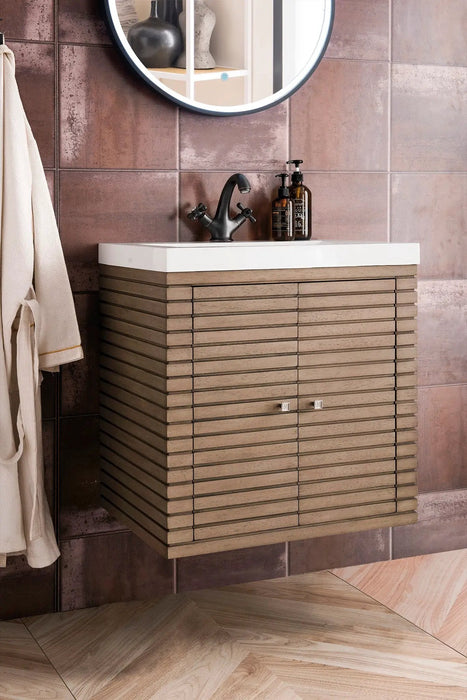 James Martin Linden 24" Dual Mount Single Bathroom Vanity, Whitewashed Walnut