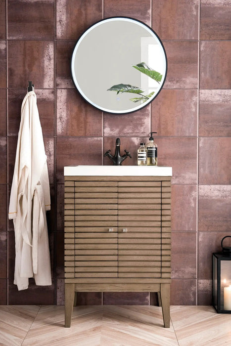 James Martin Linden 24" Dual Mount Single Bathroom Vanity, Whitewashed Walnut