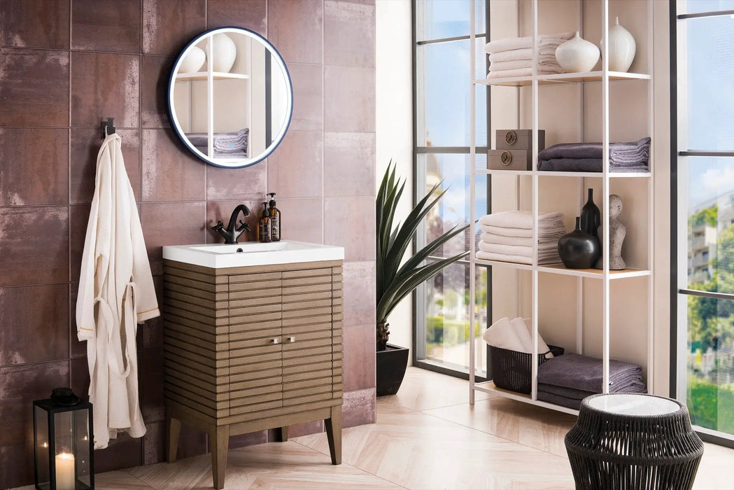 James Martin Linden 24" Dual Mount Single Bathroom Vanity, Whitewashed Walnut