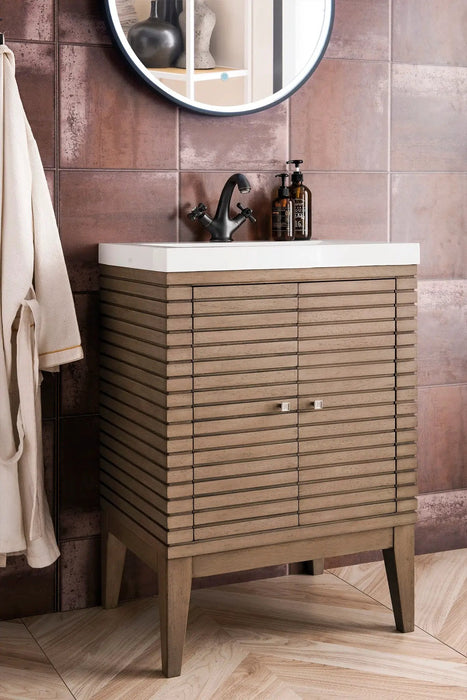 James Martin Linden 24" Dual Mount Single Bathroom Vanity, Whitewashed Walnut