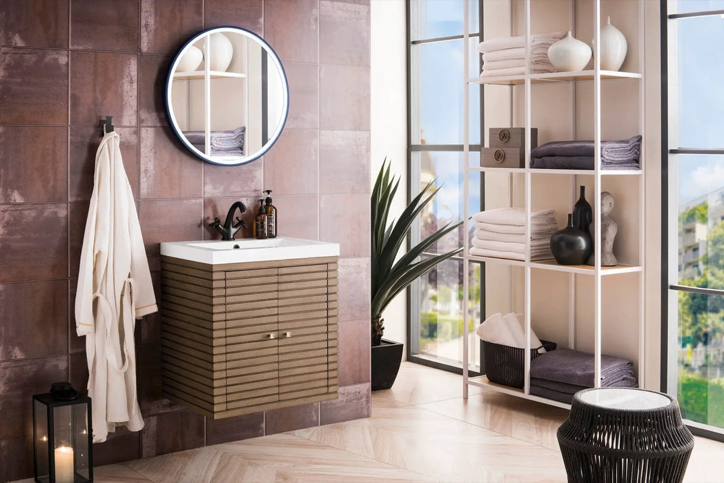 James Martin Linden 24" Dual Mount Single Bathroom Vanity, Whitewashed Walnut