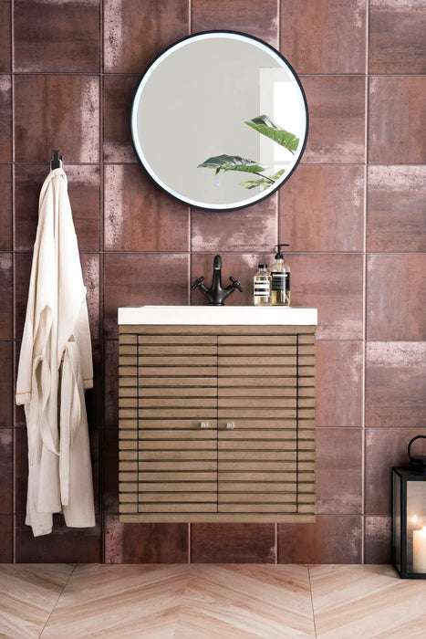 James Martin Linden 24" Dual Mount Single Bathroom Vanity, Whitewashed Walnut