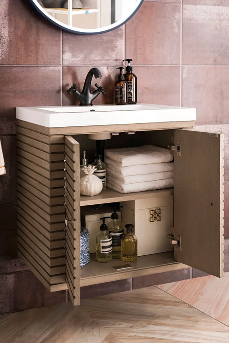 James Martin Linden 24" Dual Mount Single Bathroom Vanity, Whitewashed Walnut