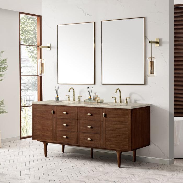James Martin Amberly 72" Dual Mount Double Bathroom Vanity, Mid-Century Walnut