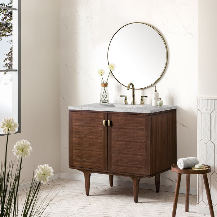 James Martin Amberly 36" Dual Mount Single Bathroom Vanity, Mid-Century Walnut