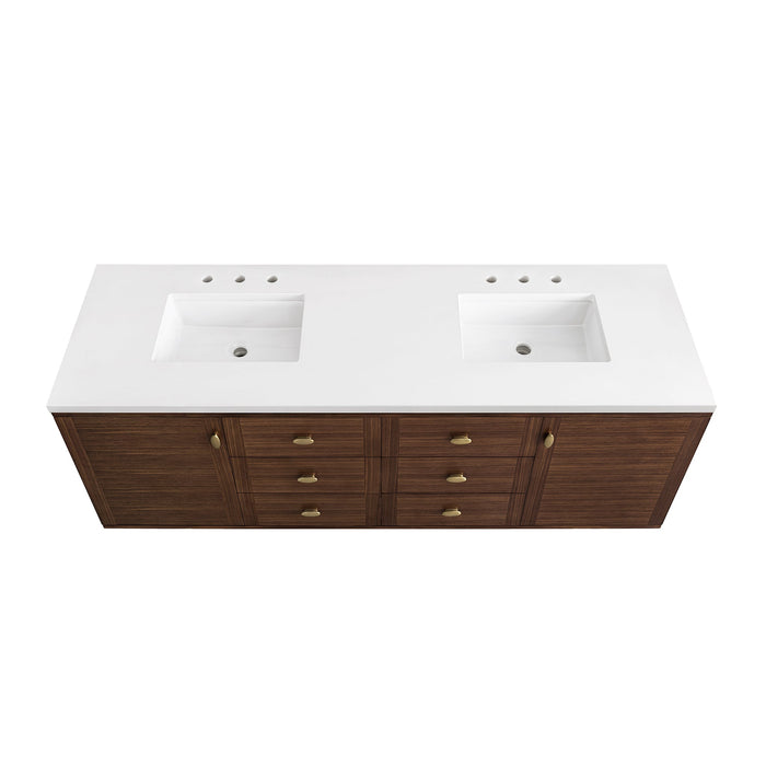 James Martin Amberly 72" Dual Mount Double Bathroom Vanity, Mid-Century Walnut