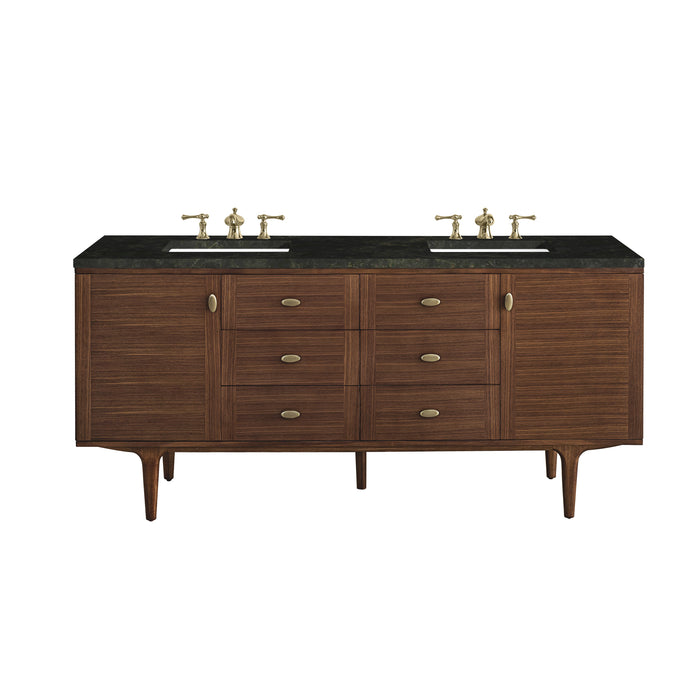 James Martin Amberly 72" Dual Mount Double Bathroom Vanity, Mid-Century Walnut