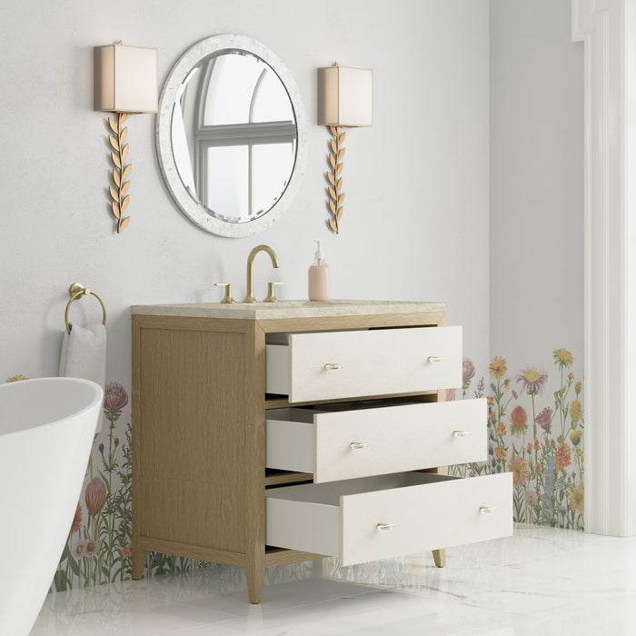 James Martin Celeste 36" Single Bathroom Vanity, Sunwashed Oak with Embossed Shagreen Drawer Fronts