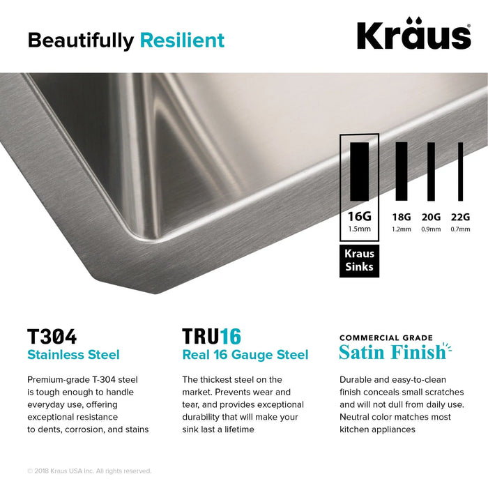 KRAUS Standart PRO 17" Undermount Stainless Steel Single Bowl Kitchen Bar Sink, KHU101-17