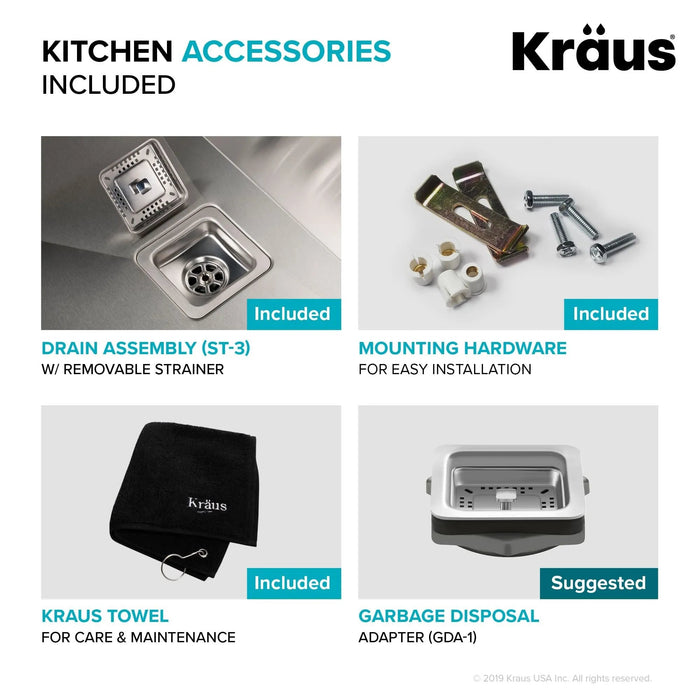 KRAUS Pax 24" Undermount, Stainless Steel Single Bowl Laundry/Utility Sink, KHU24L