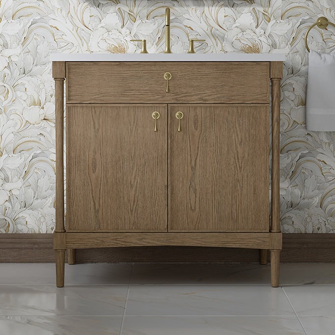 James Martin Kinnsden 36" Single Bathroom Vanity, Weathered Oak