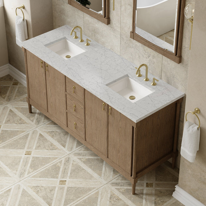 James Martin Kinnsden 72" Double Bathroom Vanity, Weathered Oak