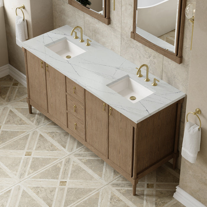 James Martin Kinnsden 72" Double Bathroom Vanity, Weathered Oak