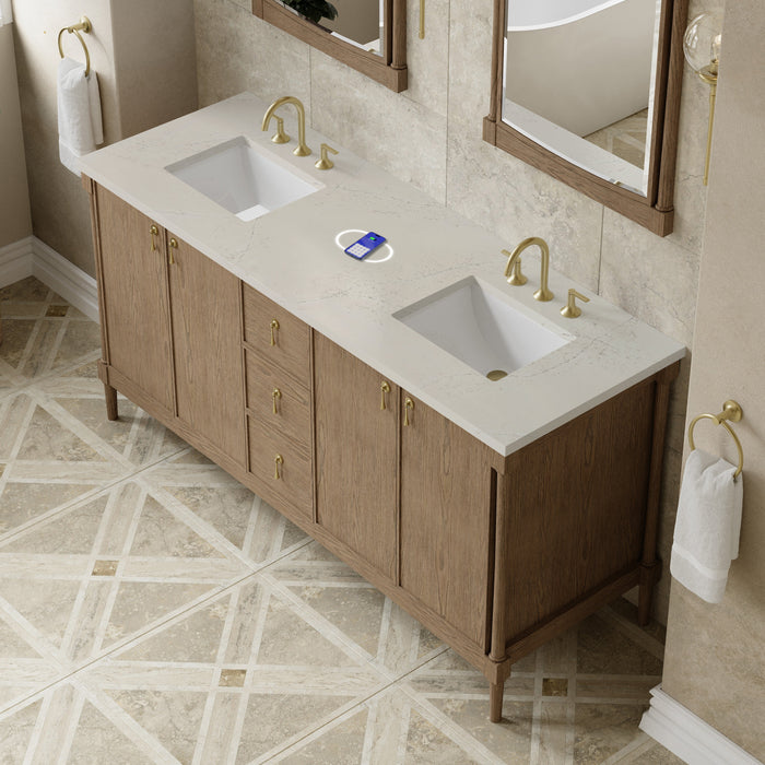 James Martin Kinnsden 72" Double Bathroom Vanity, Weathered Oak