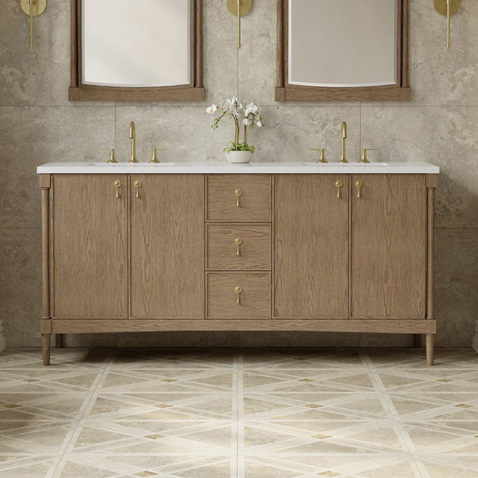 James Martin Kinnsden 72" Double Bathroom Vanity, Weathered Oak