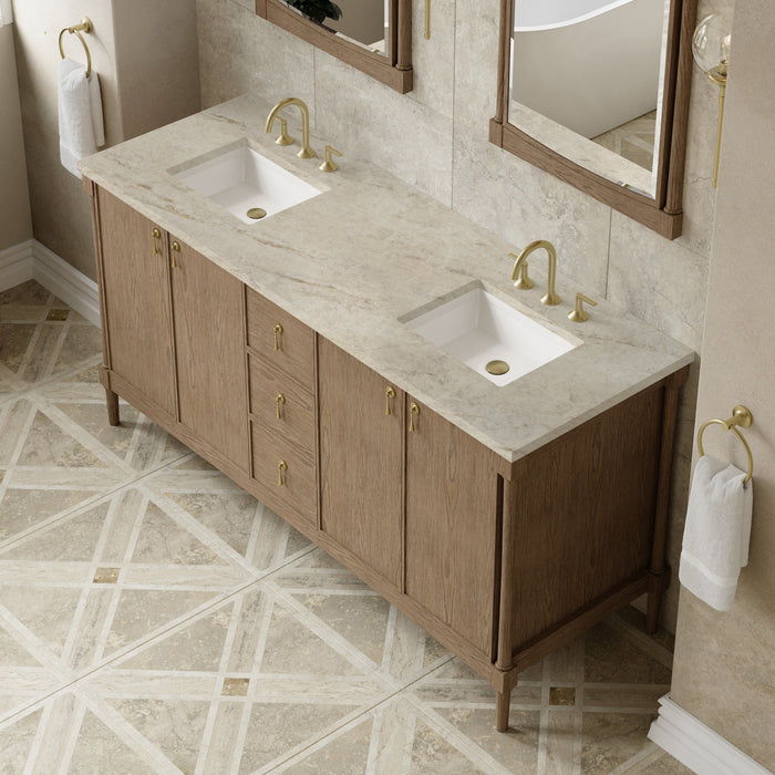 James Martin Kinnsden 72" Double Bathroom Vanity, Weathered Oak