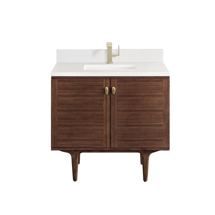 James Martin Amberly 36" Dual Mount Single Bathroom Vanity, Mid-Century Walnut