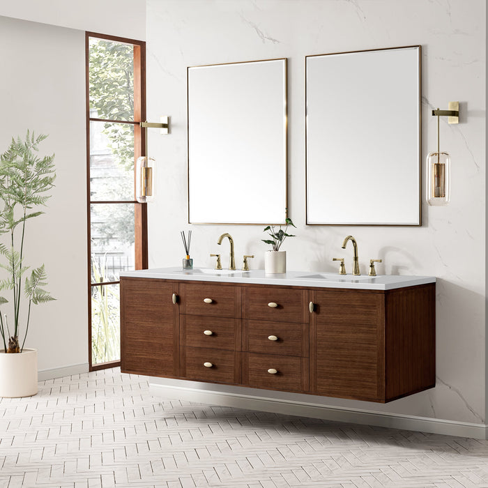 James Martin Amberly 72" Dual Mount Double Bathroom Vanity, Mid-Century Walnut