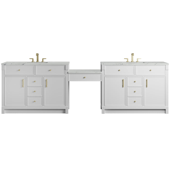 James Martin Bellshire 120" Double Bathroom Vanity, Bright White