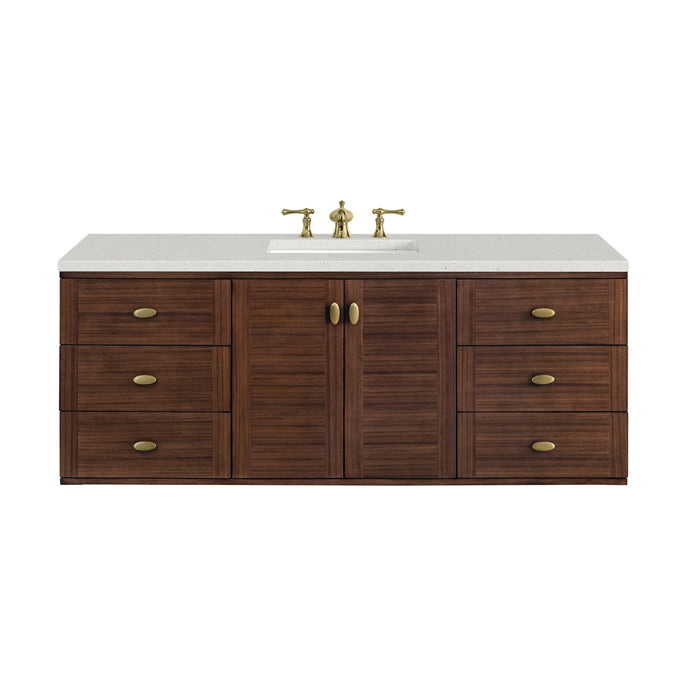 James Martin Amberly 60" Dual Mount Single Bathroom Vanity, Mid-Century Walnut