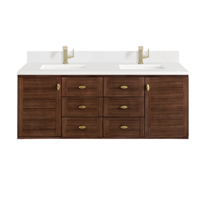 James Martin Amberly 60" Dual Mount Double Bathroom Vanity, Mid-Century Walnut