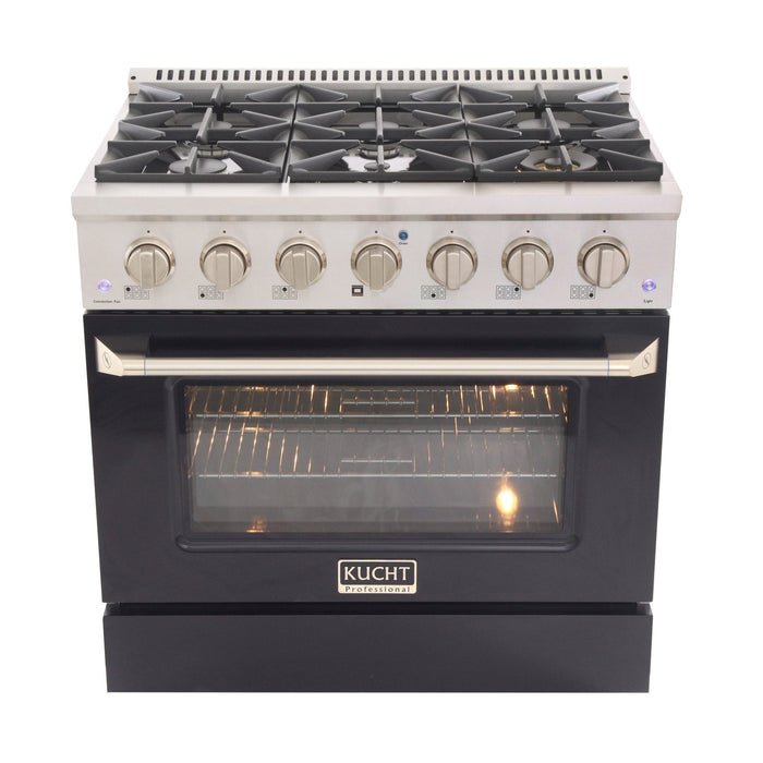 Kucht 36" Gas Range, Stainless Steel with Black Door, KNG361 - K - Farmhouse Kitchen and Bath