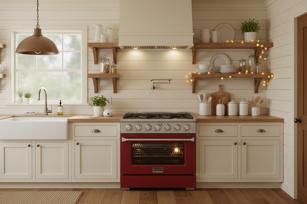 Kucht 36" Gas Range, Stainless Steel with Red Oven Door, KNG361-R