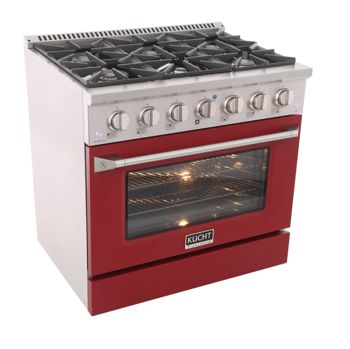 Kucht 36" Gas Range, Stainless Steel with Red Oven Door, KNG361 - R - Farmhouse Kitchen and Bath