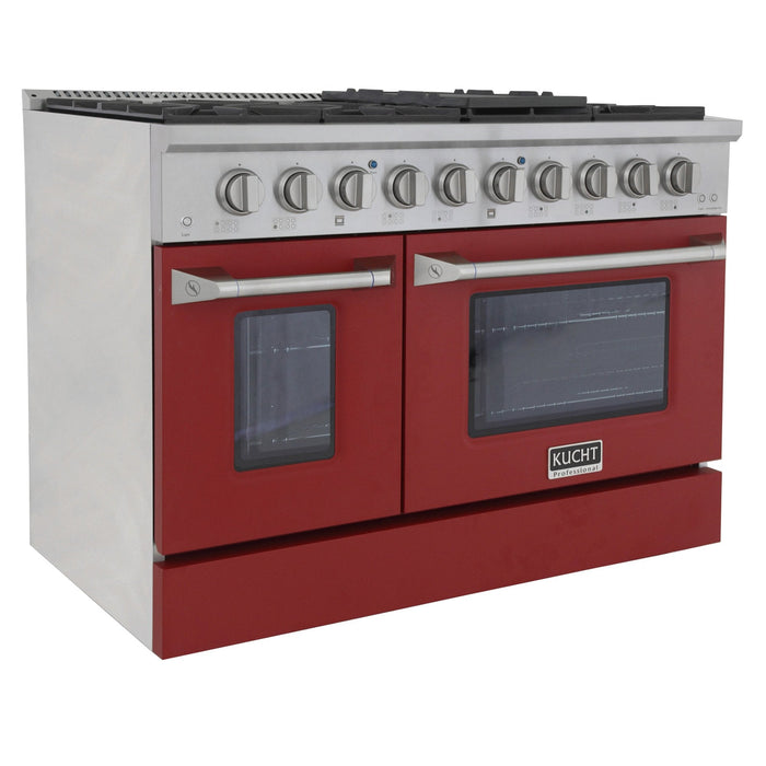 Kucht 48" Gas Range in Stainless Steel, Red Oven Doors, KNG481 - R - Farmhouse Kitchen and Bath