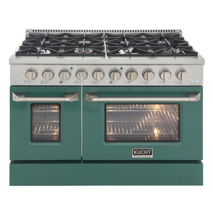 Kucht 48" Gas Range in Stainless Steel with Green Oven Doors, KNG481 - G - Farmhouse Kitchen and Bath