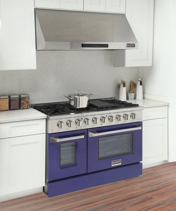 Kucht 48" Gas Range, Stainless Steel with Blue Oven Doors, KNG481 - B - Farmhouse Kitchen and Bath
