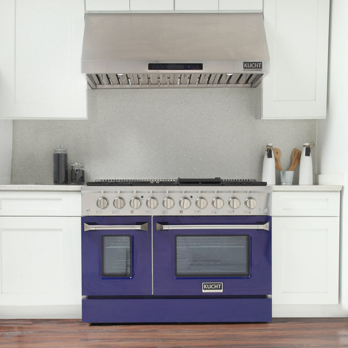 Kucht 48" Gas Range, Stainless Steel with Blue Oven Doors, KNG481 - B - Farmhouse Kitchen and Bath