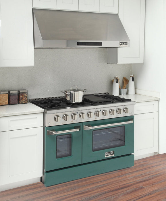 Kucht 48" Propane Range in Stainless Steel, Green Doors, KNG481/LP - G - Farmhouse Kitchen and Bath