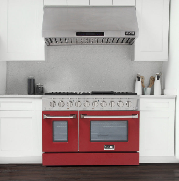Kucht 48" Propane Range in Stainless Steel, Red Doors, KNG481/LP - R - Farmhouse Kitchen and Bath