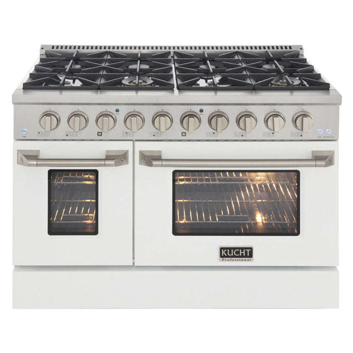 Kucht 48" Propane Range in Stainless Steel, White Doors, KNG481/LP - W - Farmhouse Kitchen and Bath