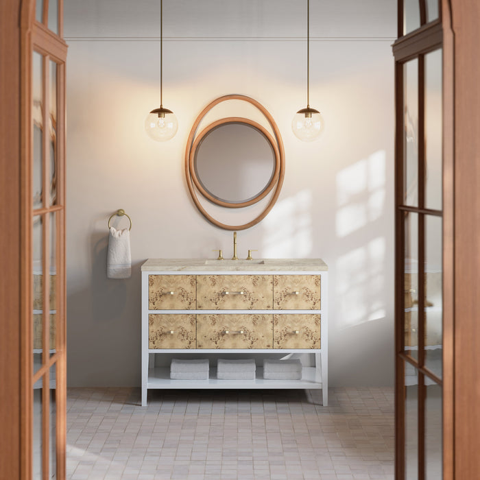 James Martin Olena 48" Single Bathroom Vanity, Polished White and Light Mappa Burl