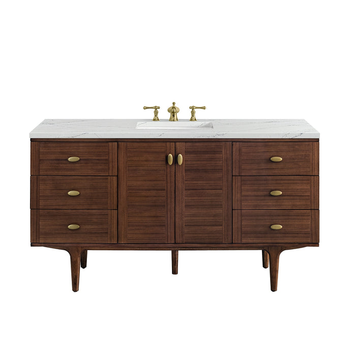 James Martin Amberly 60" Dual Mount Single Bathroom Vanity, Mid-Century Walnut