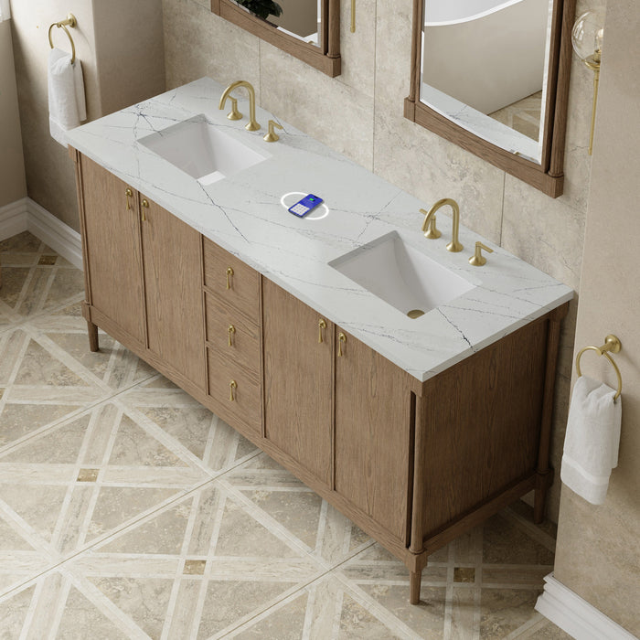 James Martin Kinnsden 72" Double Bathroom Vanity, Weathered Oak
