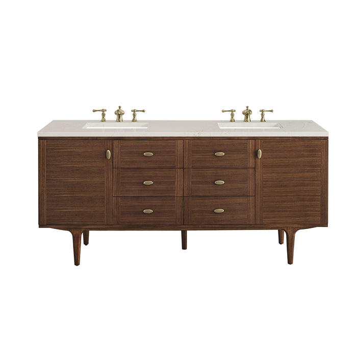 James Martin Amberly 72" Dual Mount Double Bathroom Vanity, Mid-Century Walnut