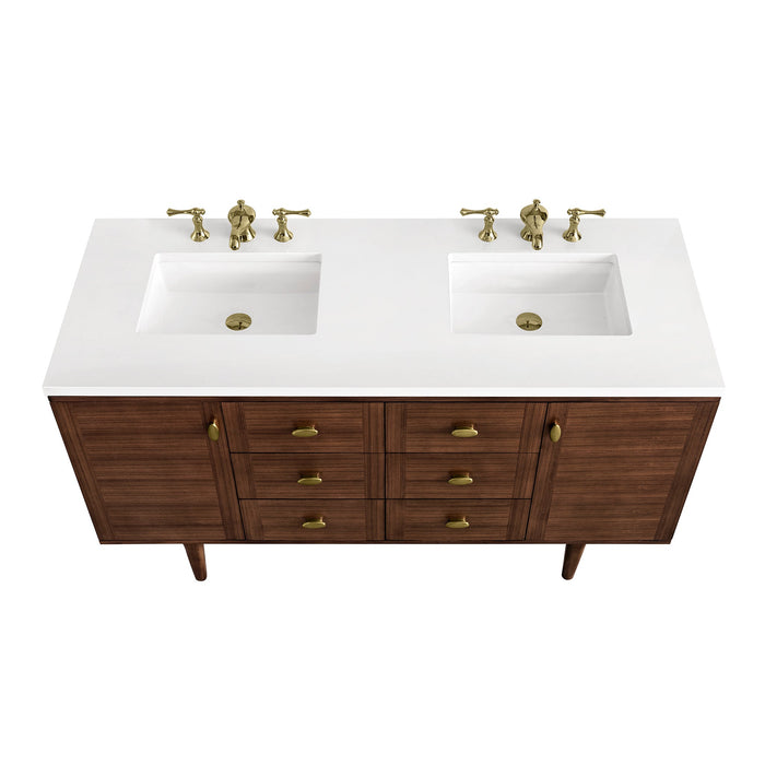 James Martin Amberly 60" Dual Mount Double Bathroom Vanity, Mid-Century Walnut