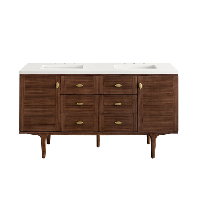 James Martin Amberly 60" Dual Mount Double Bathroom Vanity, Mid-Century Walnut