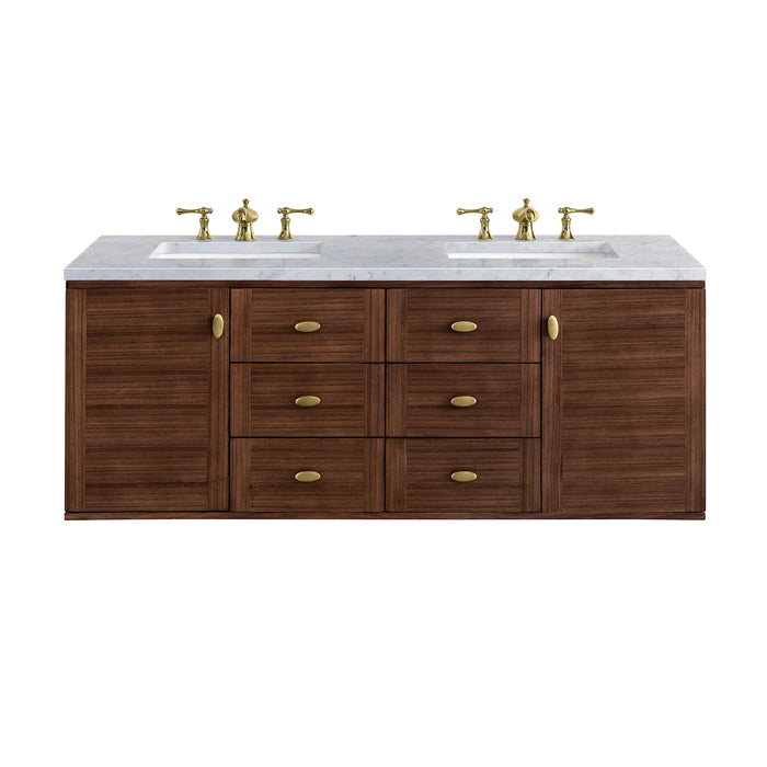 James Martin Amberly 60" Dual Mount Double Bathroom Vanity, Mid-Century Walnut