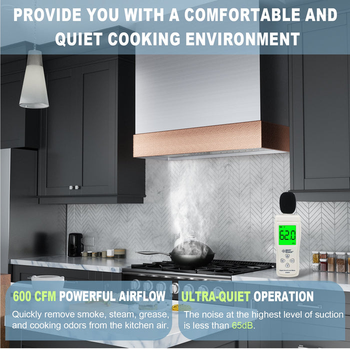 Akicon 30" Stainless Steel Wall Mount Range Hood with 600 CFM Vent Hood — AK-HS30HD-BSC-48