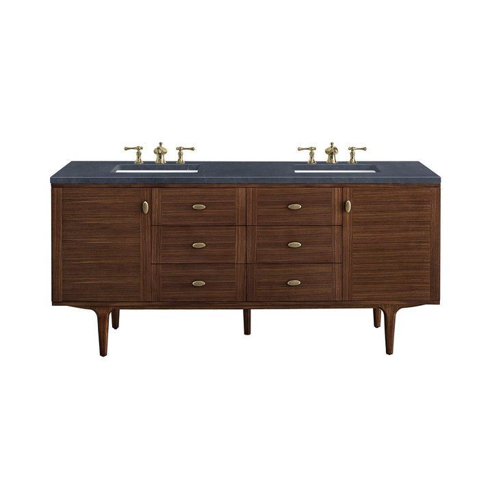 James Martin Amberly 72" Dual Mount Double Bathroom Vanity, Mid-Century Walnut