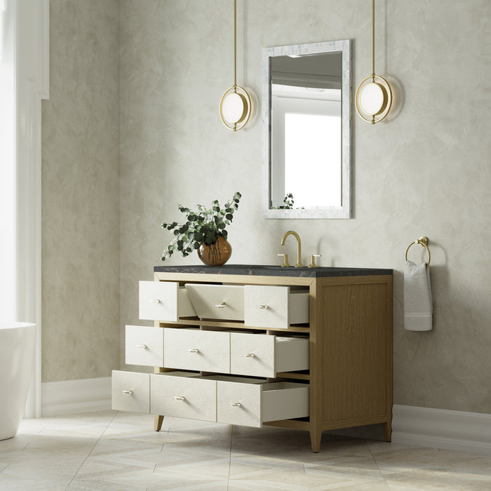 James Martin Celeste 48" Single Bathroom Vanity, Sunwashed Oak with Embossed Shagreen Drawer Fronts