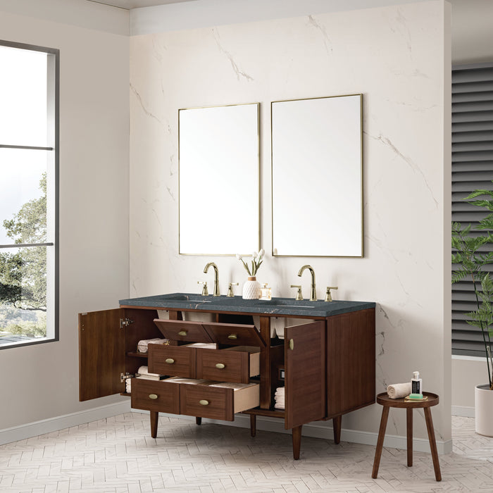 James Martin Amberly 60" Dual Mount Double Bathroom Vanity, Mid-Century Walnut